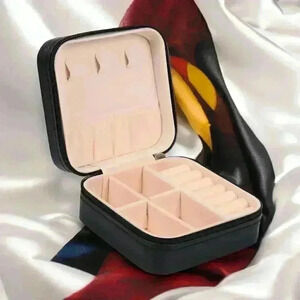 Compact Travel Jewelry Organizer Portable Zipper Case Rings Earrings Necklace